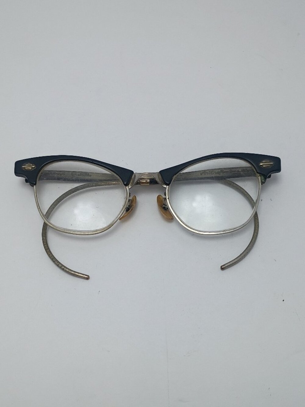 1950s Black Cat Eye Art Craft 1/10 12K GF 8M Bifocal Glasses VTG